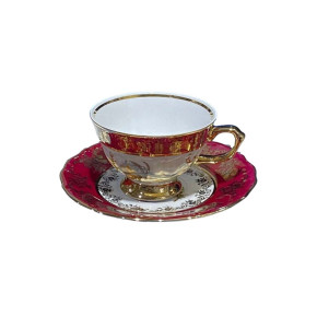 Набор чайных пар 200 мл 6 шт  Bavarian Porcelain "Мария-Тереза /Охота красная"  / 024281
