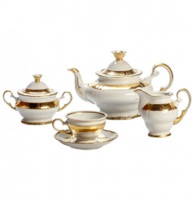 Чайный сервиз на 6 персон 15 предметов  Bohemia Porcelan Moritz Zdekauer 1810 s.r.o. "Анжелика /Золотая лента" / 021323