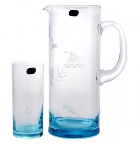 Набор для воды 7 предметов (кувшин 1,5 л + 6 стаканов)  Crystalex CZ s.r.o. "Море синее" / 142761