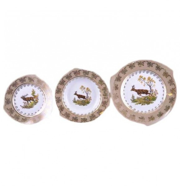 Набор тарелок 18 предметов (21, 22,5, 28 см)  Royal Czech Porcelain &quot;Хаппа /Охота бежевая&quot; / 203498