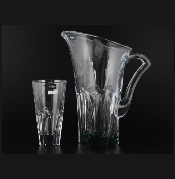 Набор для воды 7 предметов (кувшин 1,7 л + 6 стаканов по 480 мл)  Crystalite Bohemia &quot;Аполло /Зелёное дно&quot;  / 095114