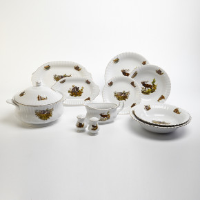 Столовый сервиз на 6 персон 26 предметов  Porcelaine Czech Gold Hands "Ивона /Охота белая" / 206532