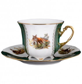 Набор чайных пар 200 мл 6 шт  Royal Czech Porcelain "Болеро /Охота зелёная" / 091271