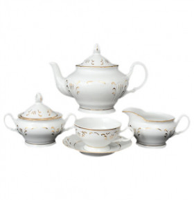 Чайный сервиз на 6 персон 15 предметов низкая чашка  Bohemia Porcelan Moritz Zdekauer 1810 s.r.o. "Лиана /Золотые штрихи" / 050979