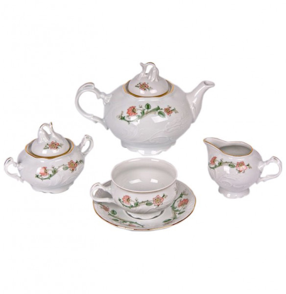 Чайный сервиз на 6 персон 15 предметов  Thun &quot;Тулип /Персиковый цветок&quot; / 002340
