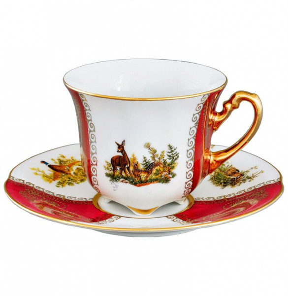 Чайная пара 1 шт  Royal Czech Porcelain &quot;Болеро /Охота красная&quot; / 204907