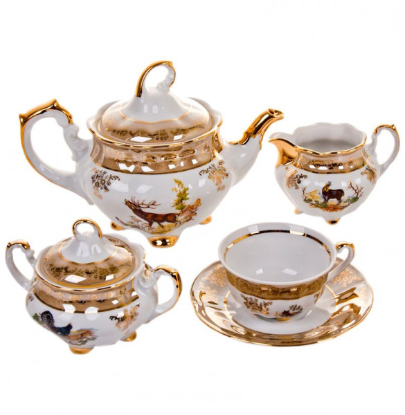 Чайный сервиз на 6 персон 15 предметов  Bavarian Porcelain &quot;Болеро /Охота бежевая&quot; / 043471