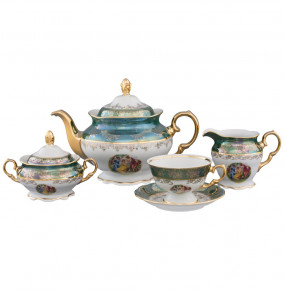 Чайный сервиз на 6 персон 15 предметов  Royal Czech Porcelain "Аляска /Мадонна зелёная" / 086863