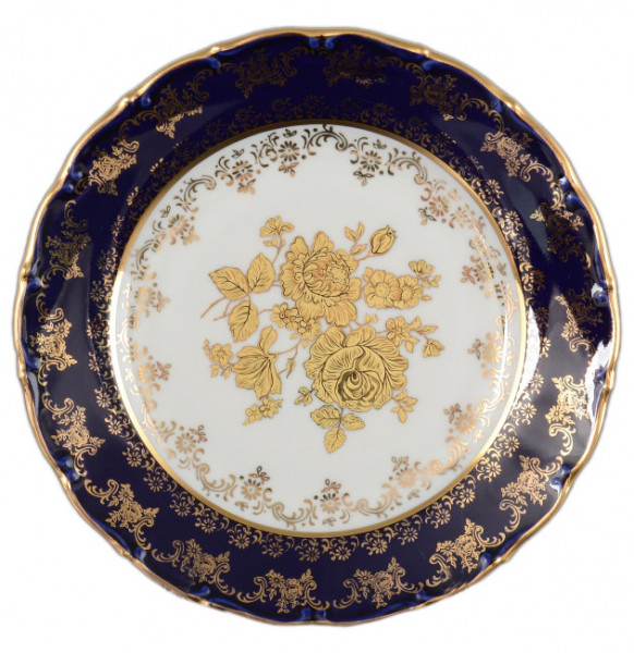 Набор тарелок 21 см 6 шт  Bohemia Porcelan Moritz Zdekauer 1810 s.r.o. &quot;Офелия /Золотые розы /Кобальт&quot; / 092005