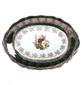 Блюдо 36 см овальное  Bohemia Porcelan Moritz Zdekauer 1810 s.r.o. "Магнолия /Охота зелёная" / 038368