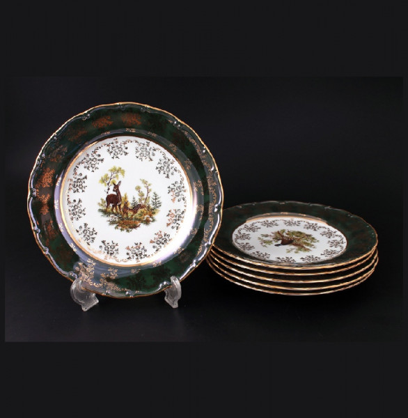 Набор тарелок 25 см 6 шт  Bohemia Porcelan Moritz Zdekauer 1810 s.r.o. &quot;Магнолия /Охота зелёная&quot; / 038365