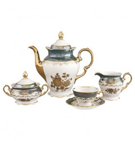 Кофейный сервиз на 6 персон 15 предметов  Royal Czech Porcelain "Аляска /Золотая роза /Зеленая" / 204800