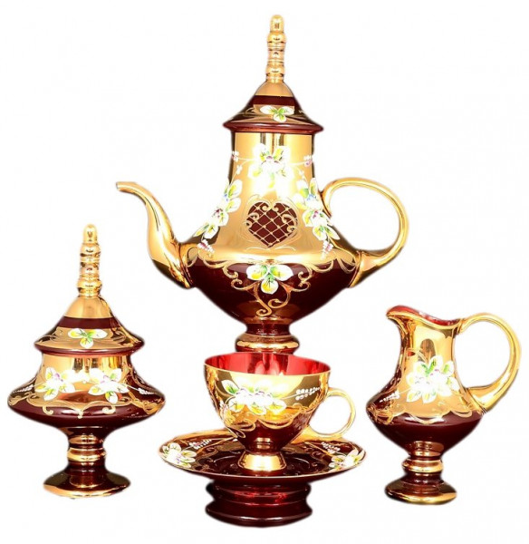 Чайный сервиз на 6 персон 15 предметов  Bohemia &quot;Лепка красная&quot; М+М / 054685