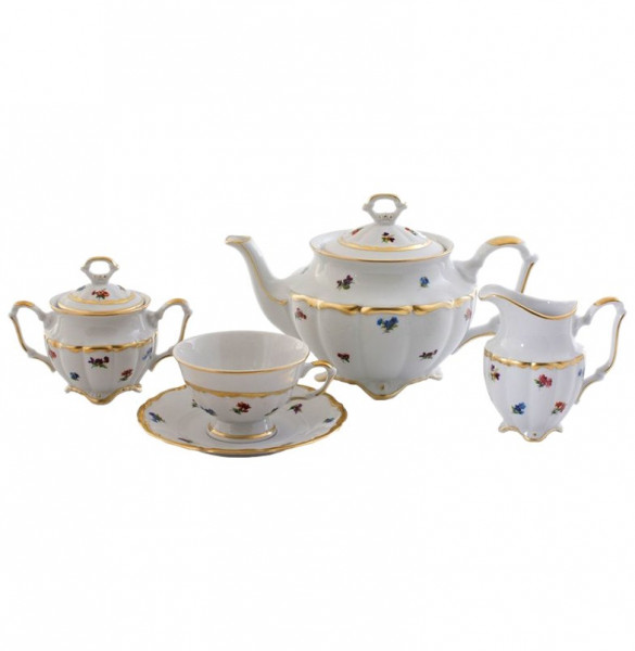 Чайный сервиз на 6 персон 15 предметов  Royal Czech Porcelain &quot;Мария-Тереза /Мелкие цветы /Матовое золото&quot; / 203802