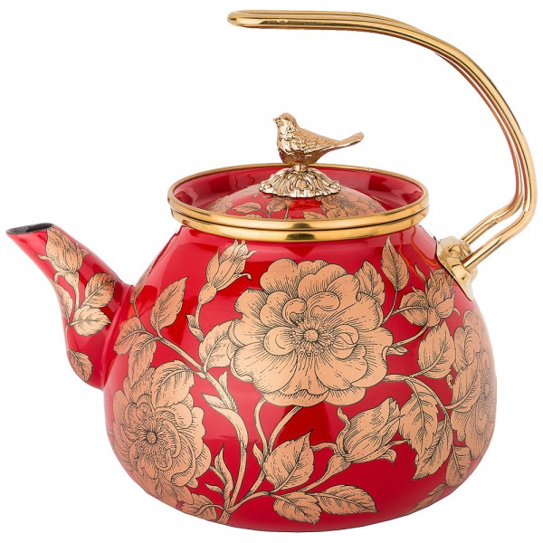 Чайник 3 л эмалированный красный &quot;Agness /Золотые цветы&quot; / 196429