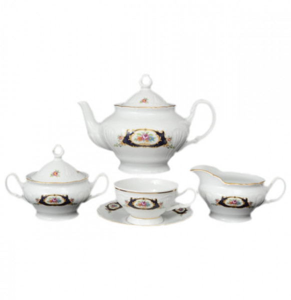 Чайный сервиз на 6 персон 15 предметов низкая чашка  Bohemia Porcelan Moritz Zdekauer 1810 s.r.o. &quot;Лиана /Синеглазка&quot; / 051009