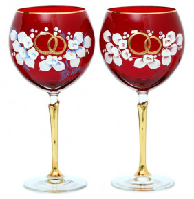 Бокалы для красного вина 570 мл 2 шт  Bohemia "Лепка красная /Свадебные" E-V / 134789