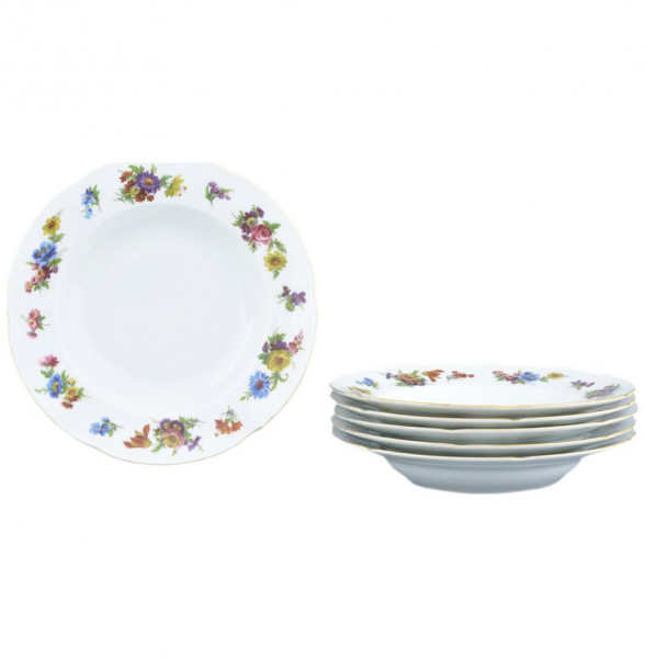 Набор тарелок 22,5 см 6 шт глубокие  Royal Czech Porcelain &quot;Болеро /Полевой букет /Отводка золото&quot; / 203609