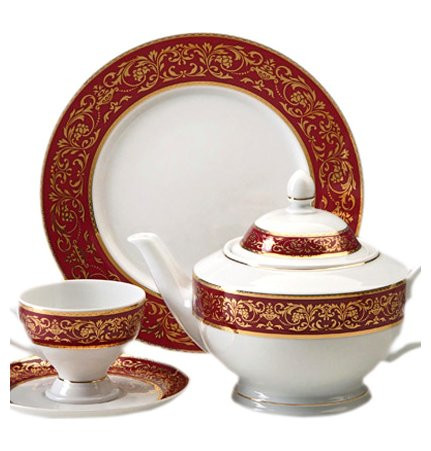 Чайный сервиз на 6 персон 15 предметов  Thun &quot;Кристина /Золотой узор на красном&quot; / 027128
