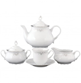 Чайный сервиз на 6 персон 15 предметов  Thun "Констанция /Серый орнамент /отводка платина" (чашка 230 мл) / 006303