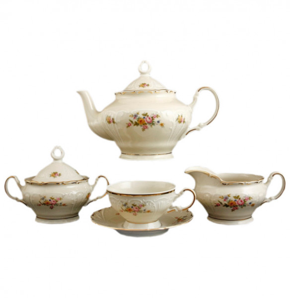 Чайный сервиз на 6 персон 15 предметов низкая чашка  Bohemia Porcelan Moritz Zdekauer 1810 s.r.o. &quot;Лиана /Цветочный букет /СК&quot; / 097716