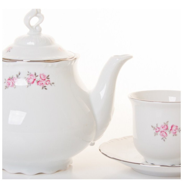Чайный сервиз на 6 персон 15 предметов  Thun &quot;Констанция /Розовые розы /платина&quot; / 051218