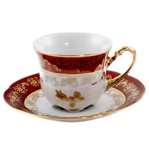 Набор кофейных пар 120 мл 6 шт  Royal Czech Porcelain &quot;Болеро /Золотая роза /Красная&quot; / 203624