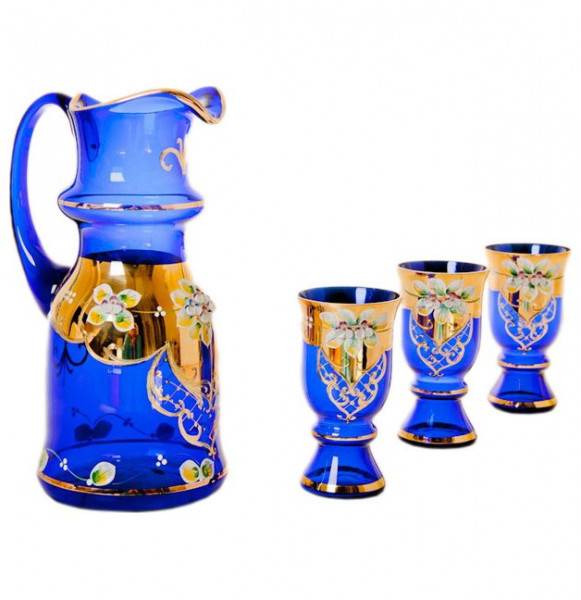 Набор для воды 7 предметов (кувшин 1,5 л + 6 стаканов)  Bohemia &quot;Королевский /Лепка синяя&quot; / 043766