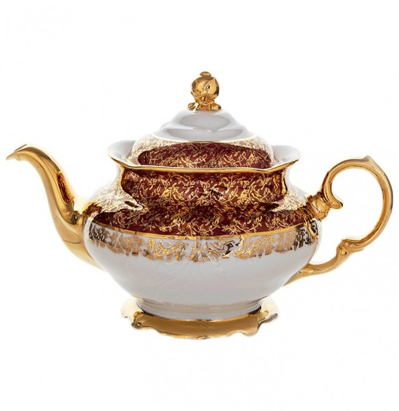 Чайный сервиз на 6 персон 15 предметов  МаМ декор &quot;Фредерика /Золотые листики на красном&quot; / 006515