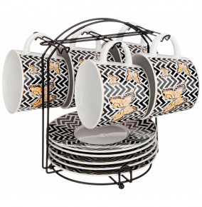 Набор чайных пар 250 мл 6 шт на металлической подставке  LEFARD "Бабочки 2" / 288388