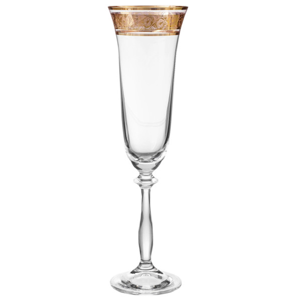 Бокалы для шампанского 190 мл 6 шт  Crystalite Bohemia &quot;Анжела /Цветочный узор на золоте&quot; V-D / 156585