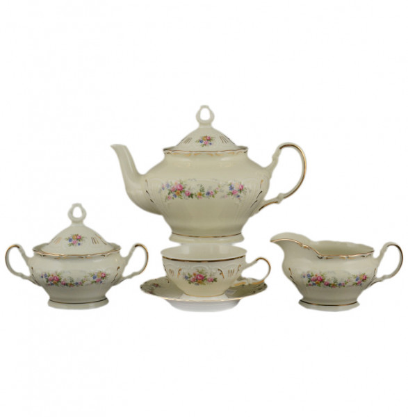 Чайный сервиз на 6 персон 15 предметов низкая чашка  Bohemia Porcelan Moritz Zdekauer 1810 s.r.o. &quot;Лиана /Цветочная гирлянда /СК&quot; / 091905