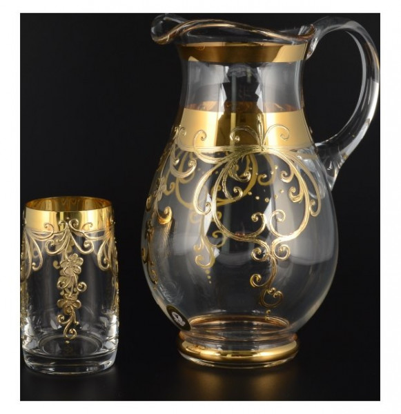 Набор для воды 7 предметов (кувшин 1 л + 6 стаканов по 250 мл)  Bohemia &quot;Золотые цветы с завитушками&quot; / 094158