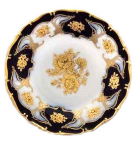 Блюдо 30 см круглое  Bohemia Porcelan Moritz Zdekauer 1810 s.r.o. "Анжелика /Золотые розы /Кобальт" / 010812