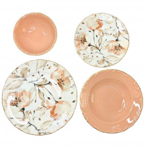 Набор тарелок 24 предмета на 6 персон  O.M.S. Collection "TULU /Цветы /Персиковый и белый" (с углублением) / 288913