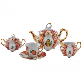 Чайный сервиз на 6 персон 15 предметов  Royal Czech Porcelain "Болеро /Фрукты /Красные листики" / 203635