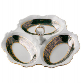 Менажница 24 см  Royal Czech Porcelain "Офелия /Зелёная /Золотые листики" / 203806