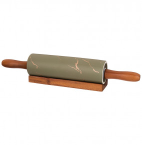 Скалка 40,6 х 6,5 х 6,5 см с деревянными ручками на подставке  LEFARD "Золотой мрамор /Серая" / 252023
