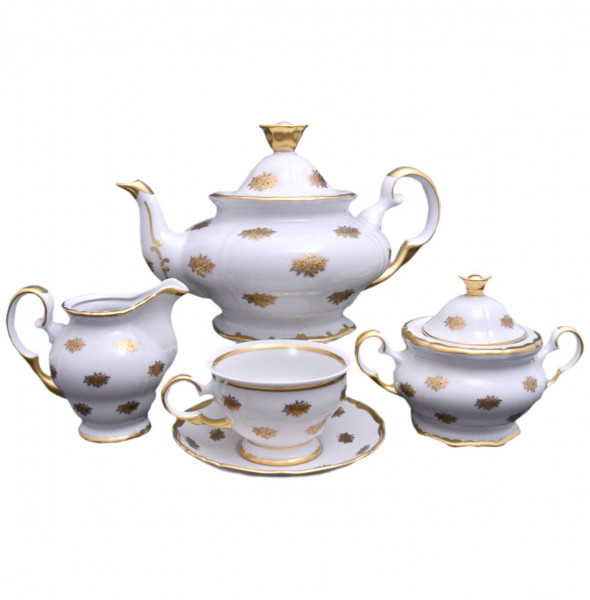 Чайный сервиз на 6 персон 15 предметов  Bohemia Porcelan Moritz Zdekauer 1810 s.r.o. &quot;Анжелика /Маленькие золотые розочки&quot; / 027743