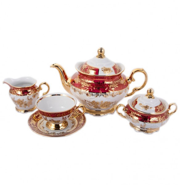 Чайный сервиз на 6 персон 15 предметов  МаМ декор &quot;Фредерика /Золотая роза /красная&quot; / 133815