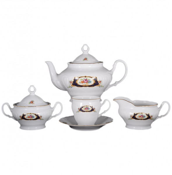 Чайный сервиз на 6 персон 15 предметов высокая чашка  Bohemia Porcelan Moritz Zdekauer 1810 s.r.o. &quot;Лиана /Синеглазка&quot; / 087851