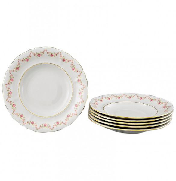 Набор тарелок 23 см 6 шт глубокие  Leander &quot;Соната /Розовый цветок&quot; / 084178