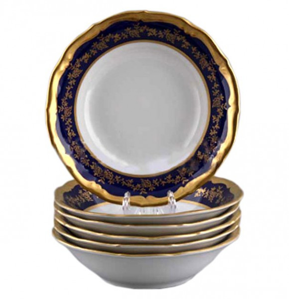 Набор салатников 19 см 6 шт  Bavarian Porcelain &quot;Мария-Тереза /Кобальт /Золотые листики&quot; / 093645