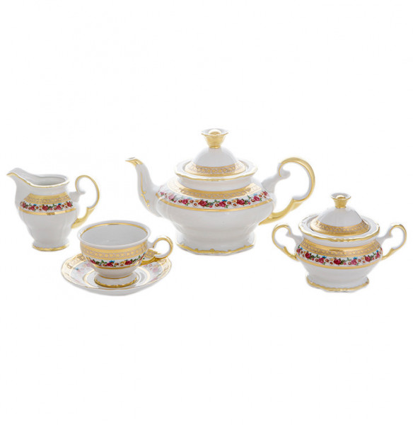 Чайный сервиз на 6 персон 15 предметов  Bohemia Porcelan Moritz Zdekauer 1810 s.r.o. &quot;Анжелика /Цветочный венок&quot; / 091854