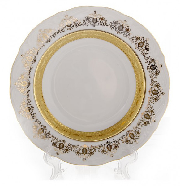 Набор тарелок 22 см 6 шт глубокие  Bavarian Porcelain &quot;Мария-Тереза /Белая /Золотой орнамент с лентой&quot; / 103889