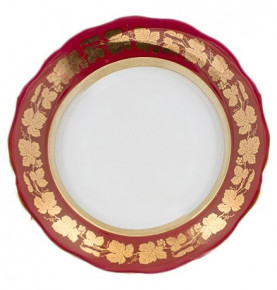 Тарелка 24 см 1 шт глубокая  Royal Czech Porcelain "Офелия /Виноградные листья на красном /Золото" / 204910