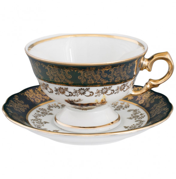 Набор чайных пар 200 мл 6 шт  Royal Czech Porcelain &quot;Фредерика /Охота зеленая&quot; / 204847