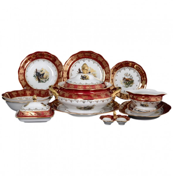 Столовый сервиз на 6 персон 27 предметов  Royal Czech Porcelain &quot;Фредерика /Охота красная&quot; / 086874