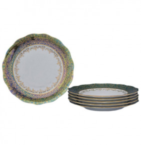 Набор тарелок 17 см 6 шт  Royal Czech Porcelain "Фредерика /Зелёная /Золотые листики" / 203822