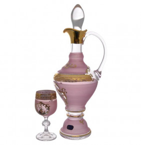 Набор для вина 7 предметов (графин 1,2 л + 6 бокалов по 150 мл)  Bohemia "Охота розовая /Антик золото" / 275821